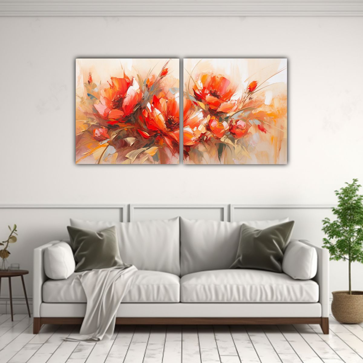 GENERICO - Pintura De Flores En Lienzo Rojo Y Dorado Con 80x40 Cm