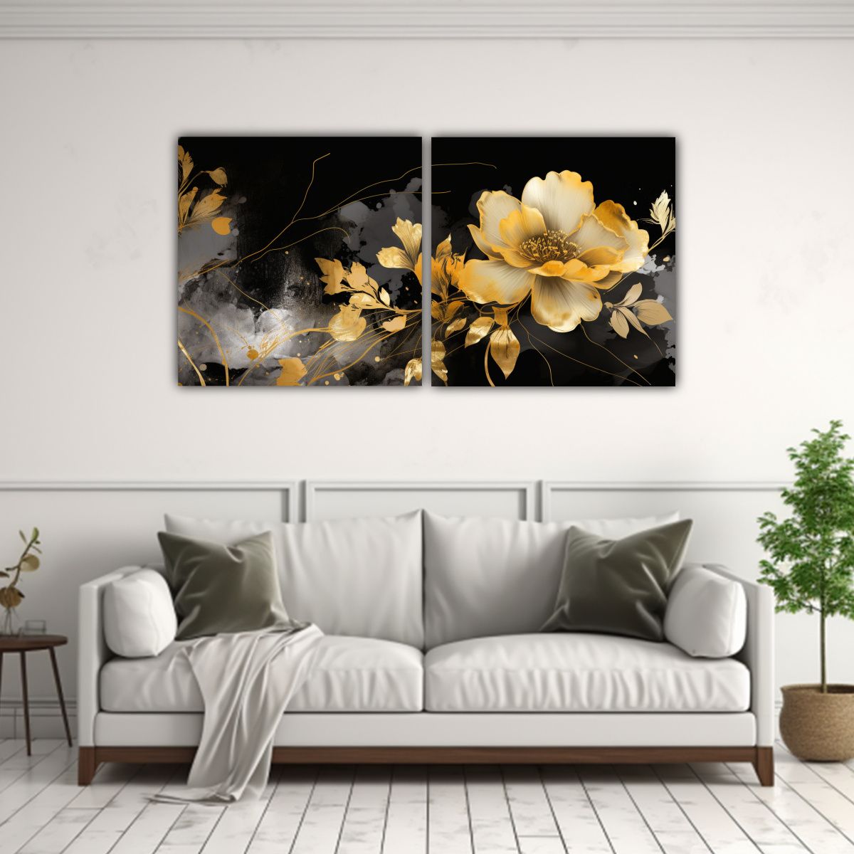 GENERICO - Pinturas En Lienzo Acuarela Protagonismo Dorado Y 60x30 Cm