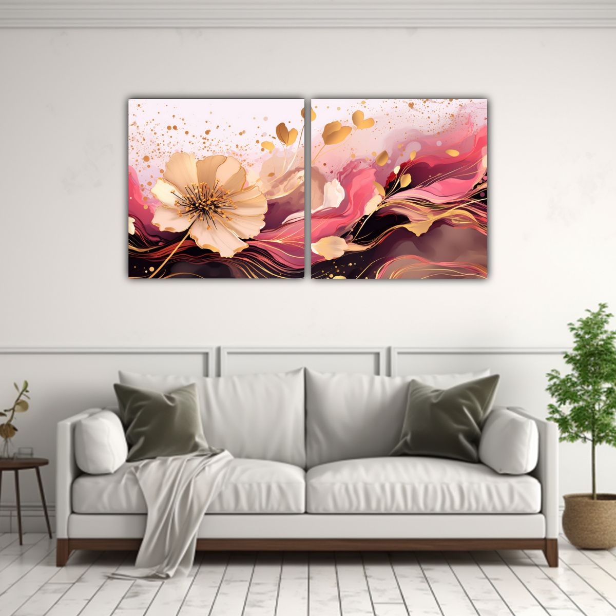 GENERICO - Set 2 Telas En Bastidor Forma Para Cuarto Gold 80x40 Cm