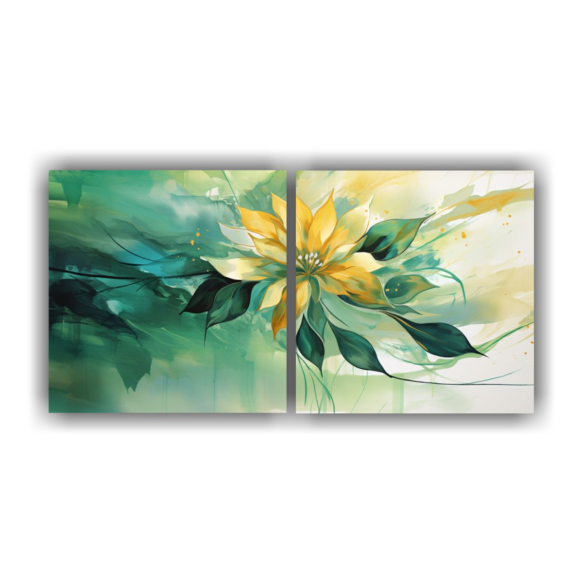 GENERICO - Cuadro Decorativo Escena Verde Y Dorado Atmosfera 80x40 Cm