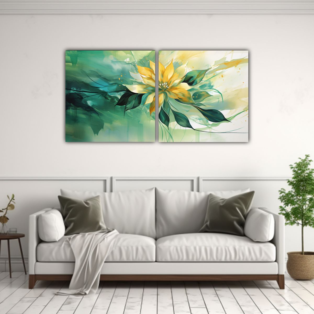 GENERICO - Cuadro Decorativo Escena Verde Y Dorado Atmosfera 80x40 Cm