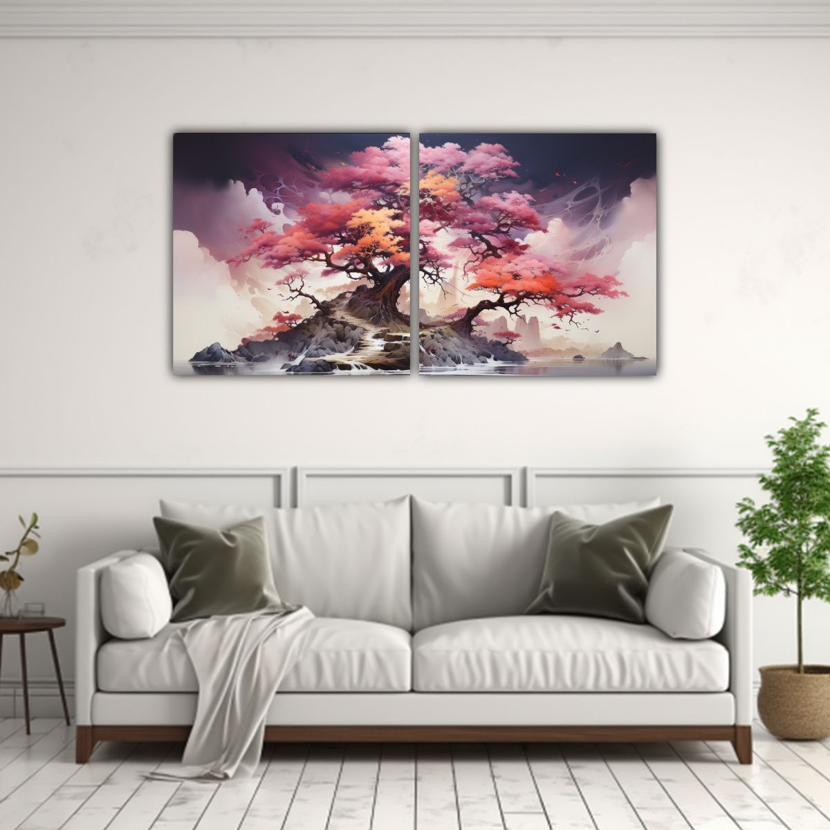 GENERICO - Pintura Abstracta De Dos Telas En Bastidor 80x40 Cm