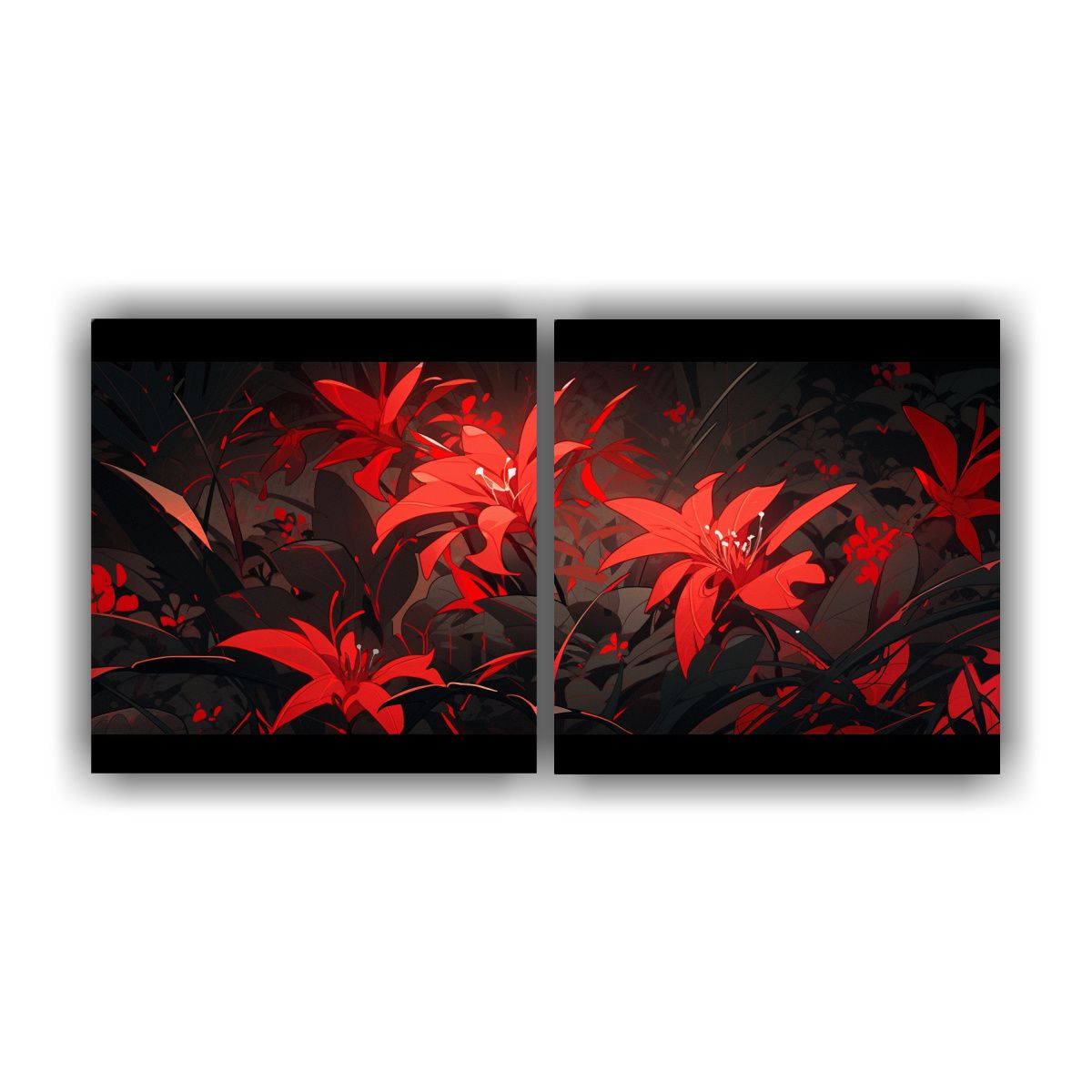 GENERICO - Díptico Surrealista En Rojo Y Negro Con Ambiente 80x40 Cm