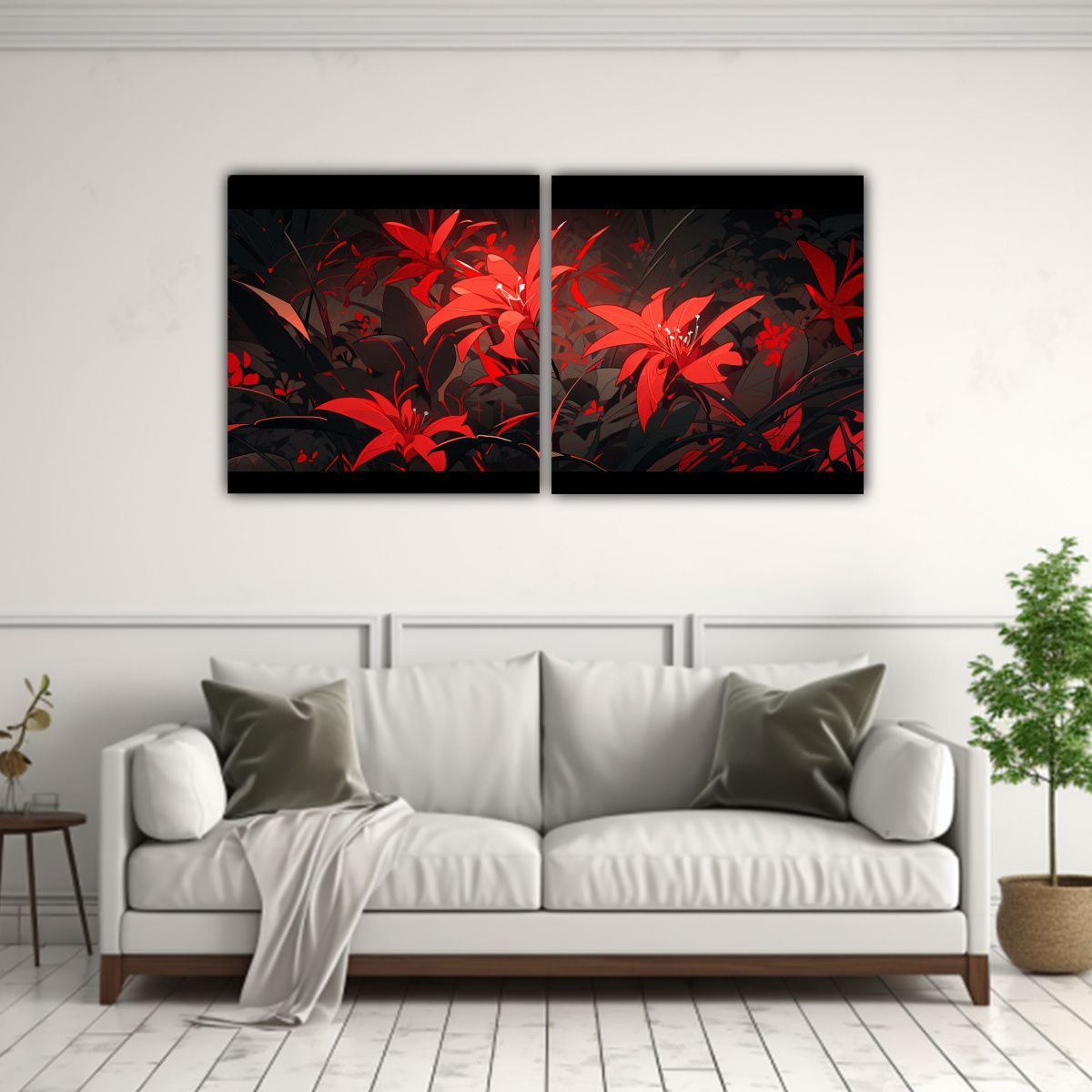 GENERICO - Díptico Surrealista En Rojo Y Negro Con Ambiente 80x40 Cm