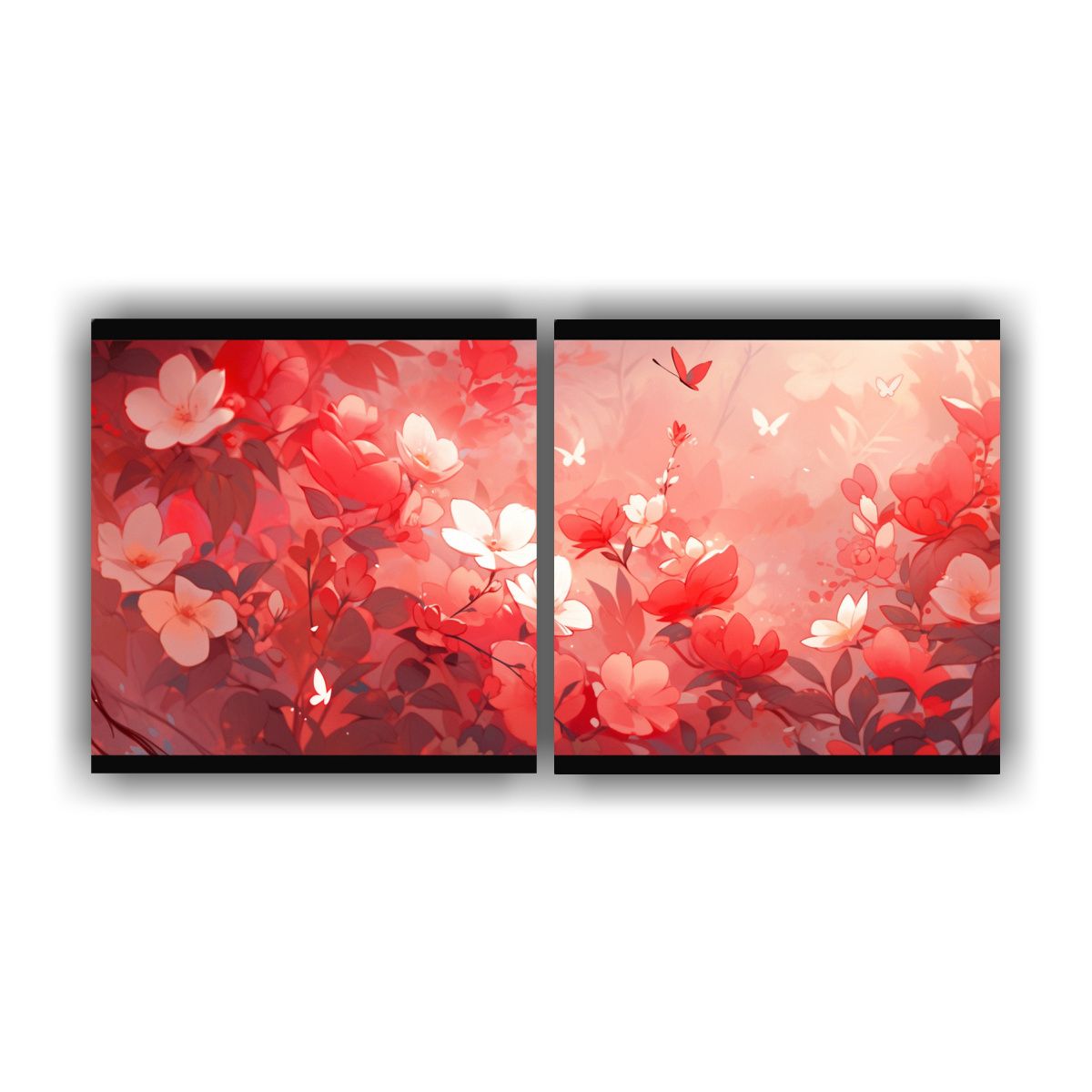 GENERICO - Dos Pinturas Decorativas Con Expresividad En Rojo 80x40 Cm