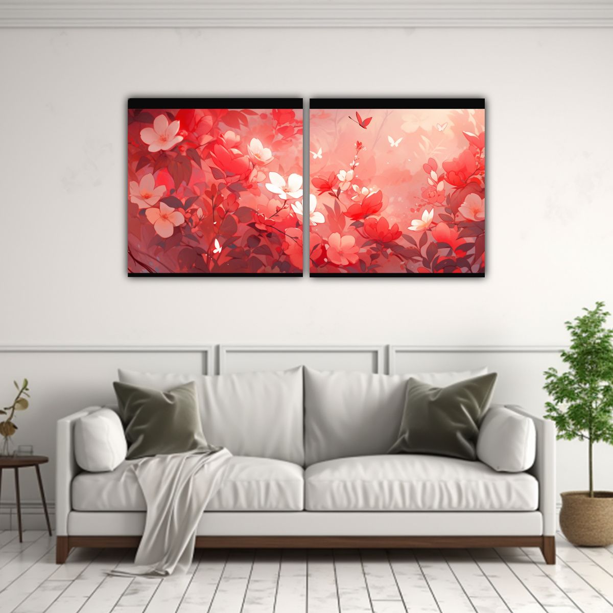 GENERICO - Dos Pinturas Decorativas Con Expresividad En Rojo 80x40 Cm