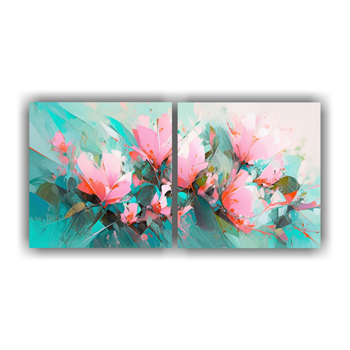 GENERICO - Arte De Pared Con Flores Turquesa Y Rosa En Lienzo 60x30 Cm
