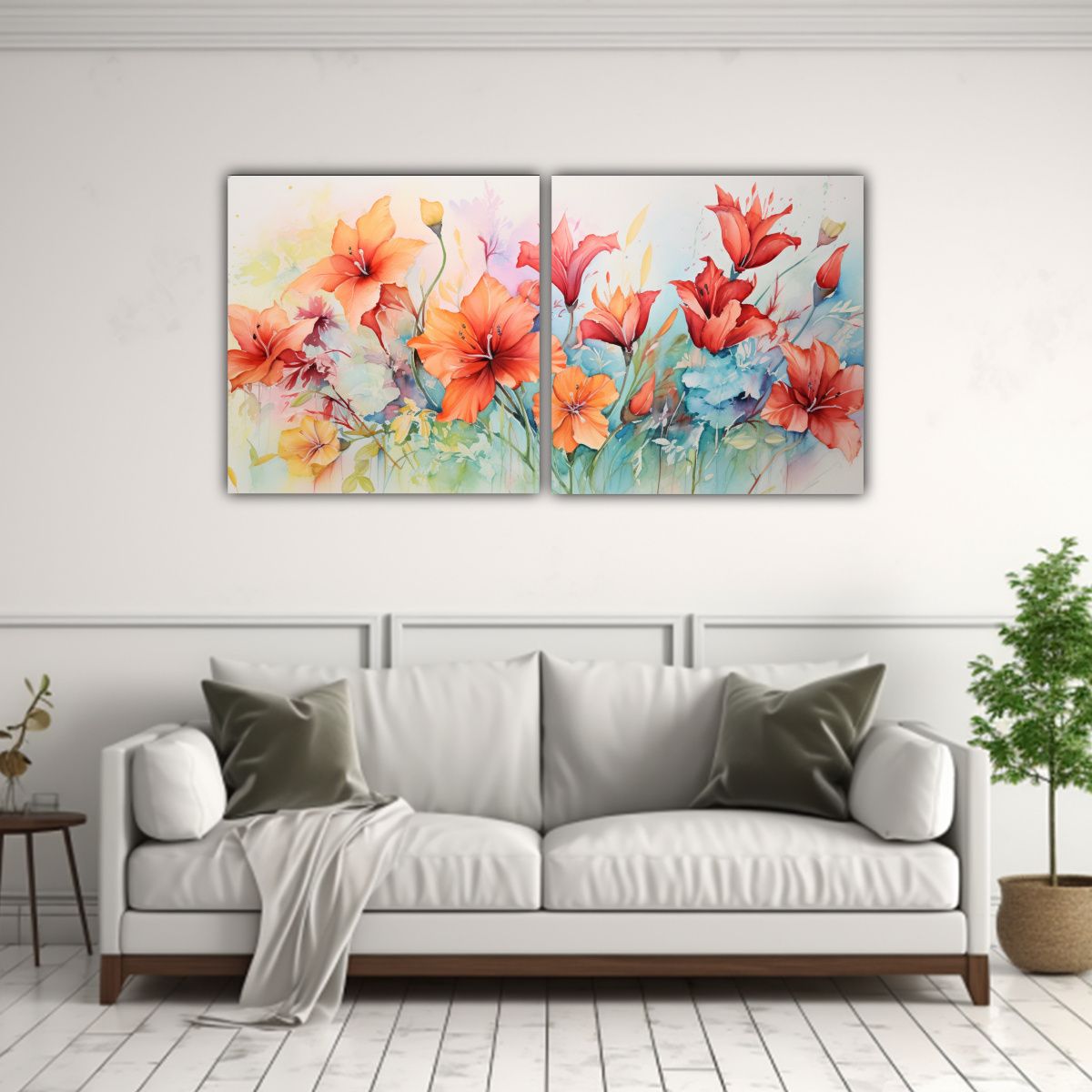 GENERICO - Pintura En Lienzo De Flores En Acuarela Estilo 80x40 Cm