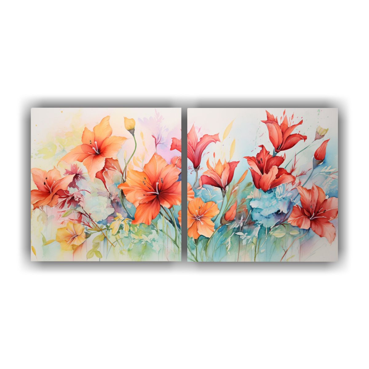 GENERICO - Pintura En Lienzo De Flores En Acuarela Estilo 60x30 Cm