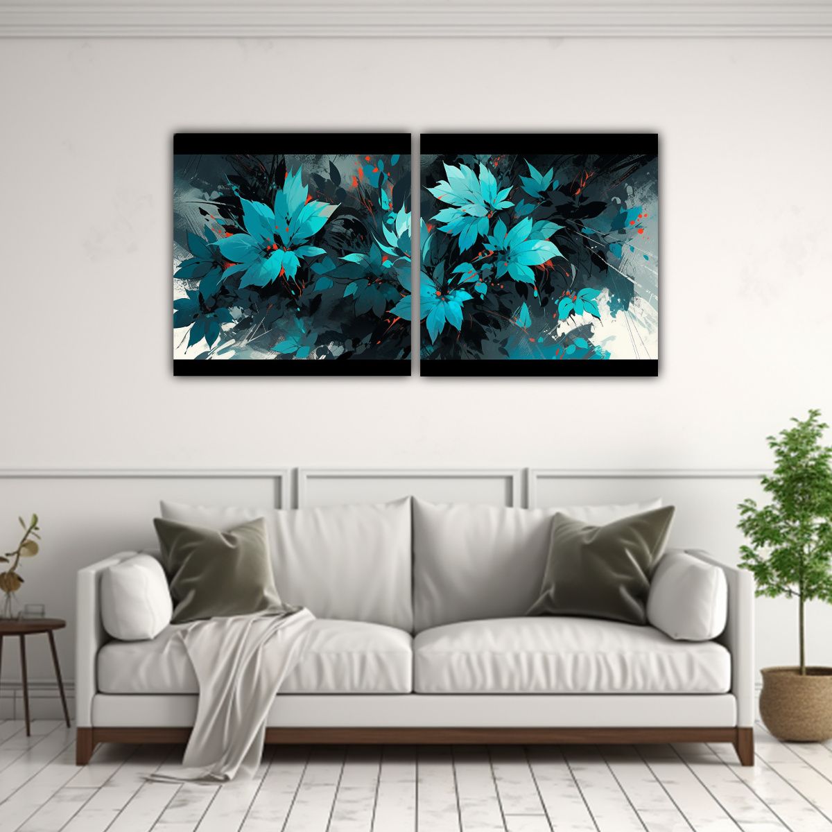 GENERICO - Cuadros Concepto Habitación Turquesa Y Negro 80x40 Cm