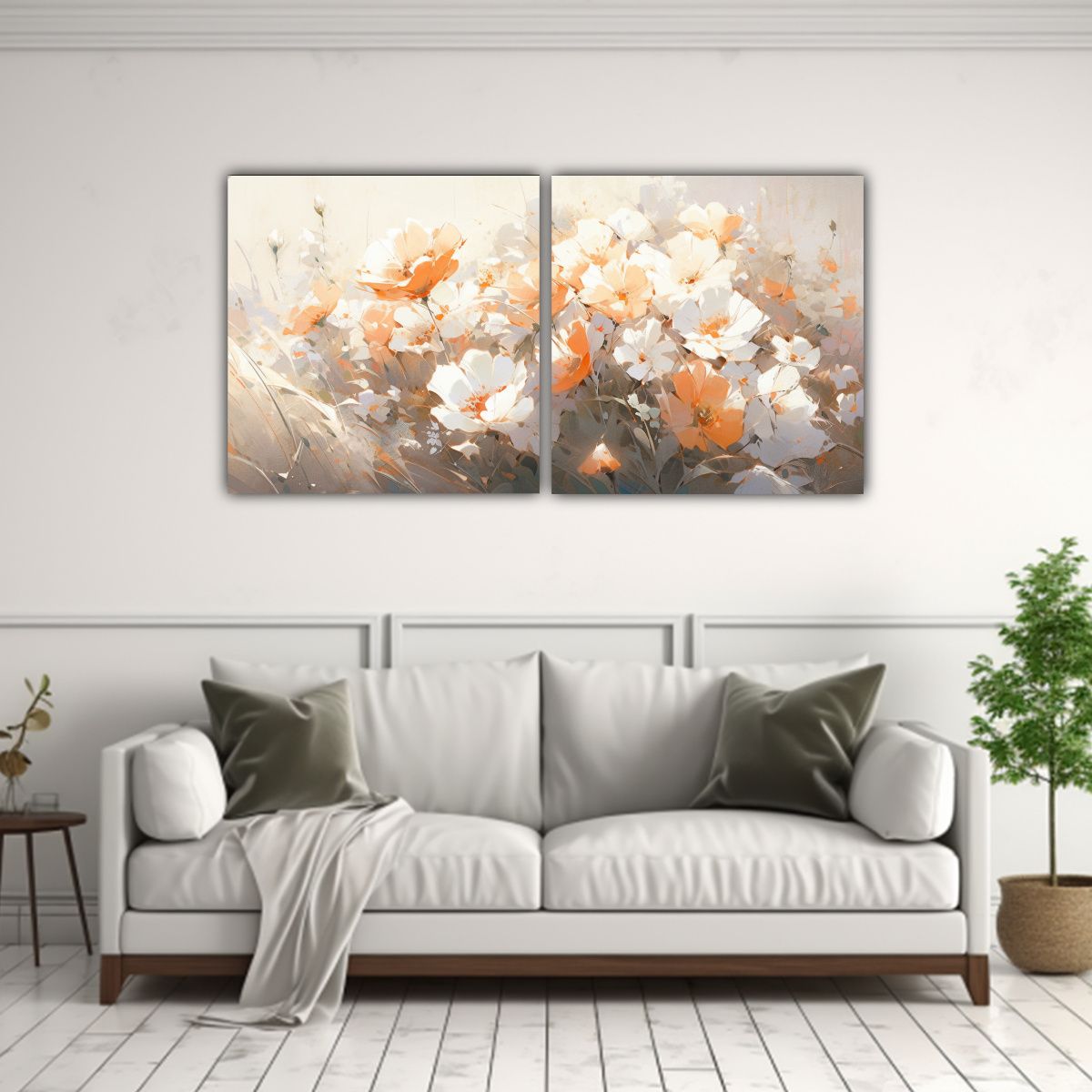 GENERICO - Lienzo Con Detalles Intrincados De Flores Blancas 80x40 Cm