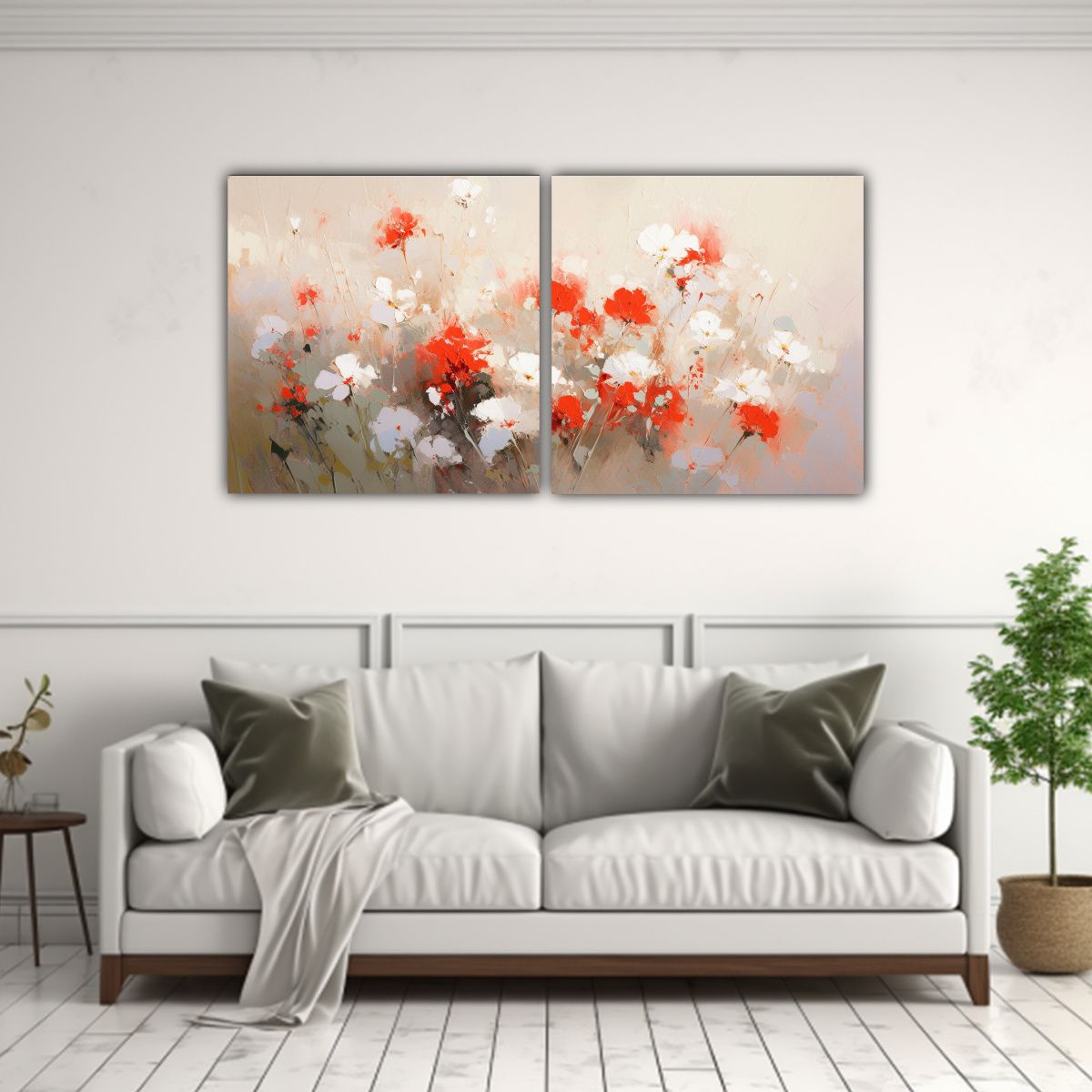 GENERICO - Pintura Florales En Lienzo Blanco Y Rojo 80x40 Cm