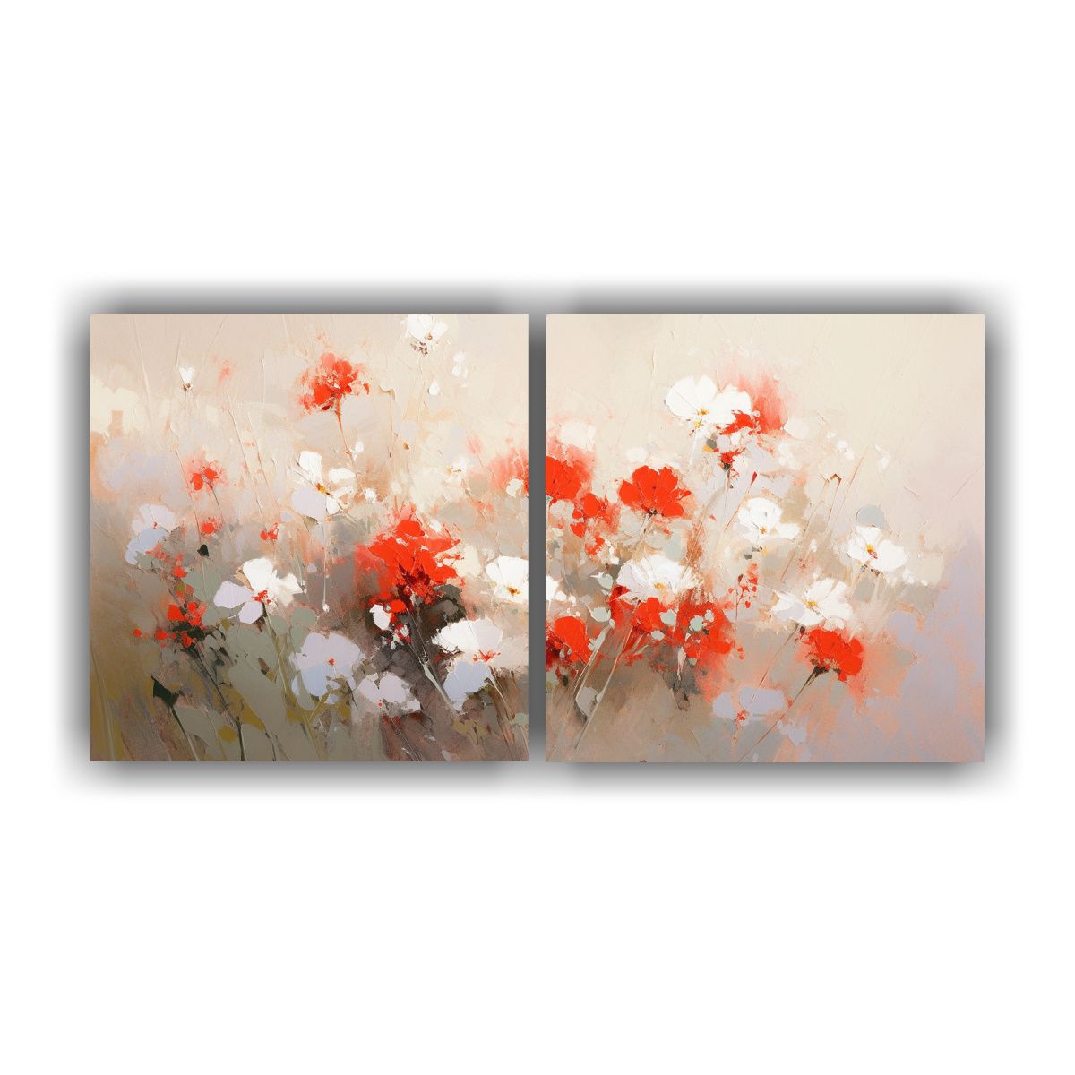 GENERICO - Pintura Florales En Lienzo Blanco Y Rojo 60x30 Cm