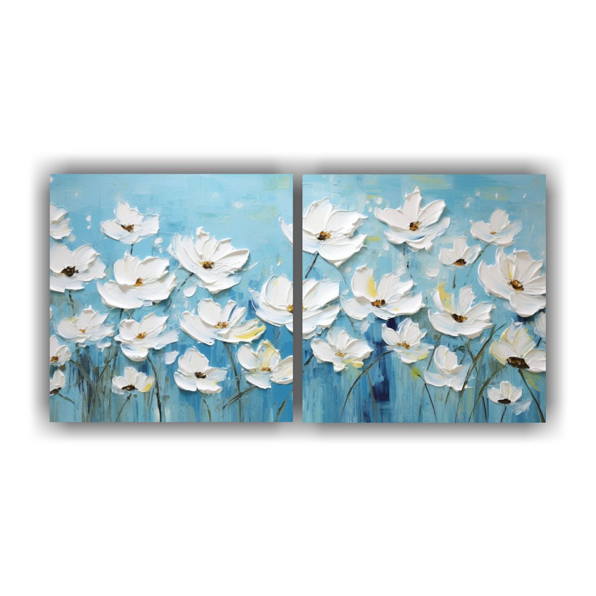 GENERICO - Pintura De Flores En Lienzo A White AND Turquoise 60x30 Cm