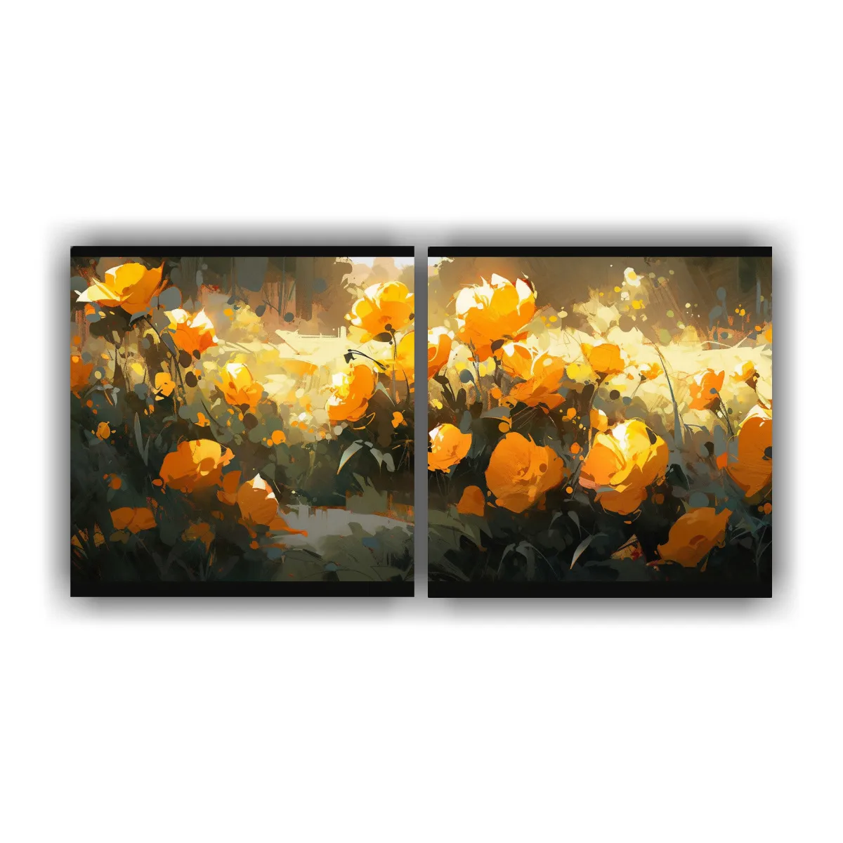 GENERICO - Pintura De Flores Amarillas Y Negras En Lienzo 80x40 Cm