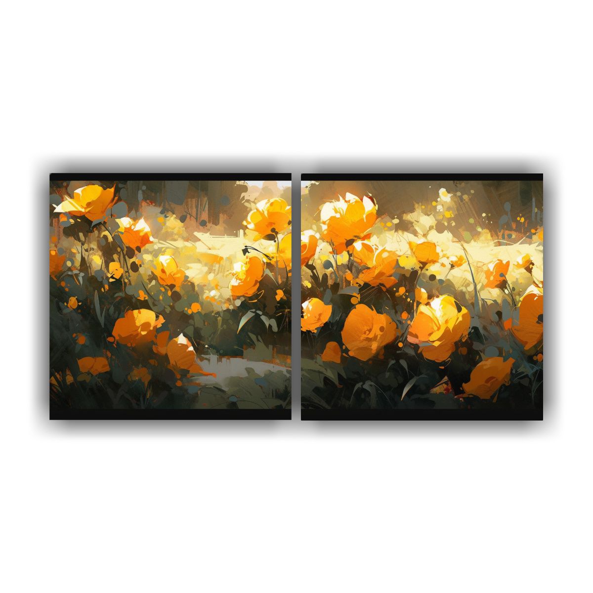 GENERICO - Pintura De Flores Amarillas Y Negras En Lienzo 80x40 Cm