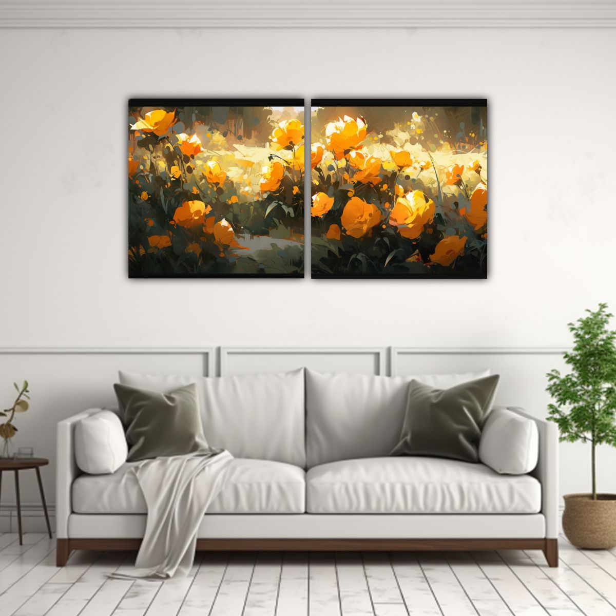 GENERICO - Pintura De Flores Amarillas Y Negras En Lienzo 80x40 Cm