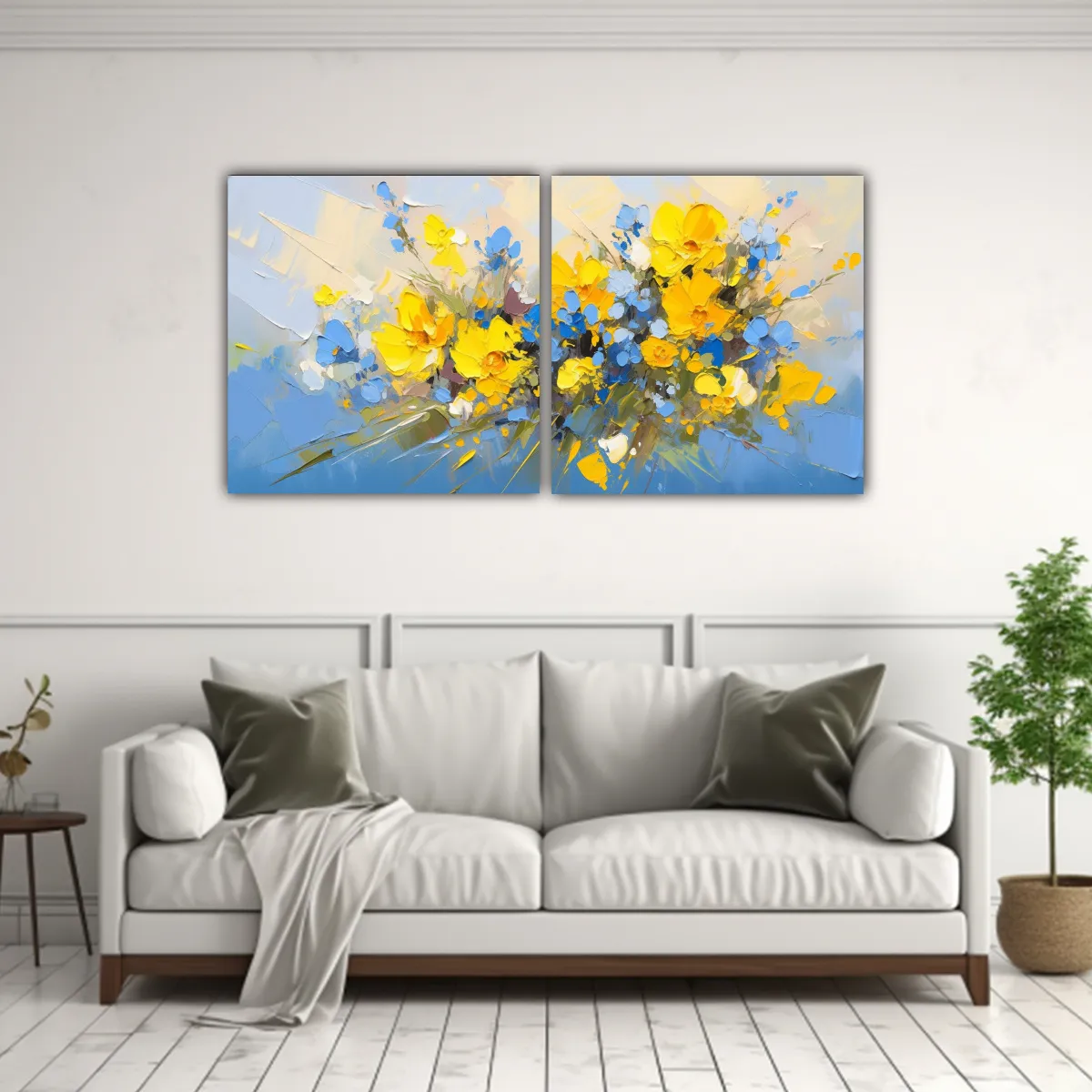 GENERICO - Cuadro Lienzos Vanguardia Comedor Amarillo Y Azul 80x40 Cm
