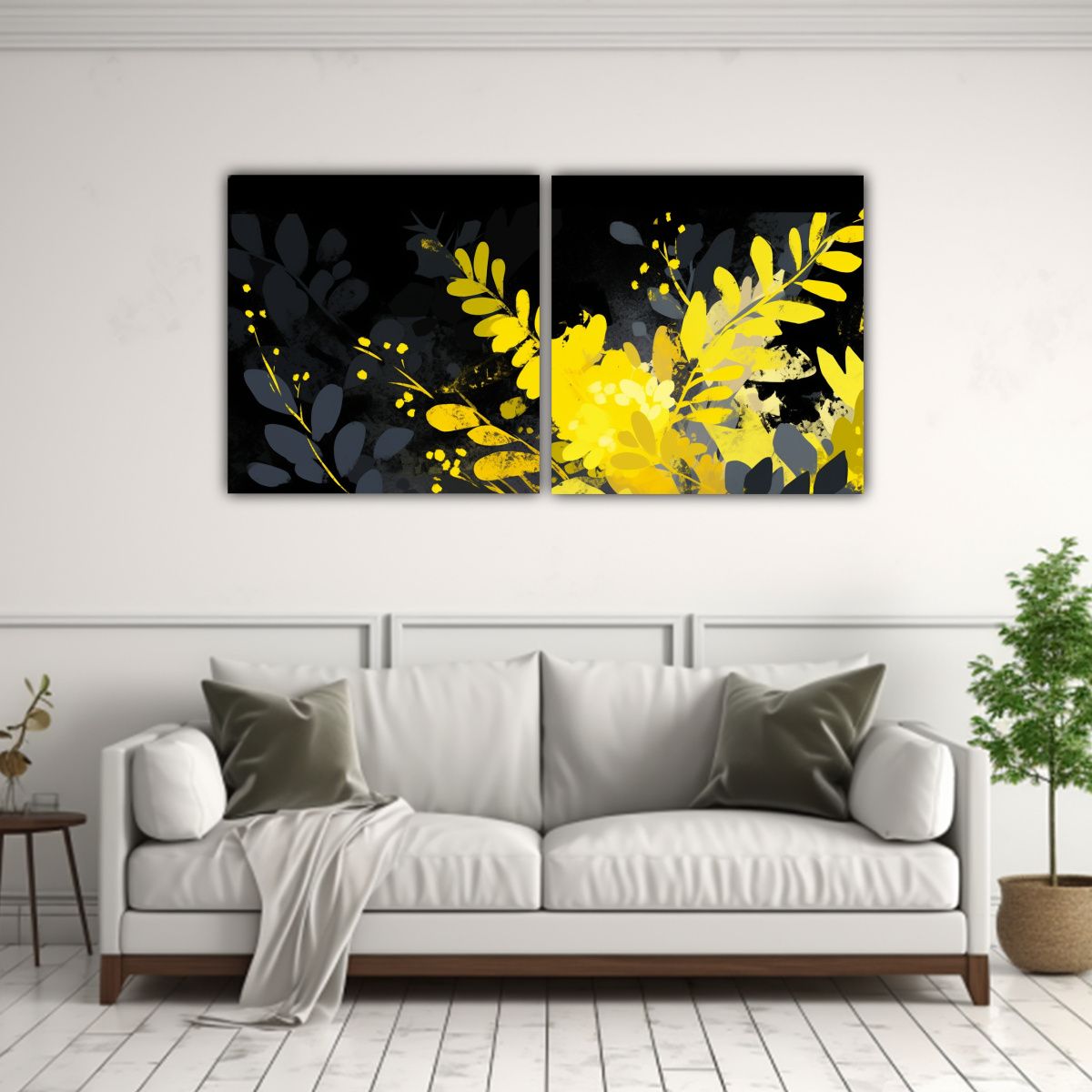 GENERICO - Lienzos Tela Composición Época Amarillo Y Negro 80x40 Cm