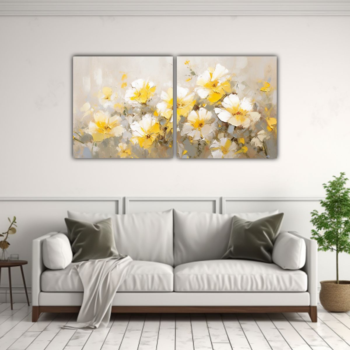 GENERICO - Pintura En Lienzo Horizontal Con Flores En Tonos 60x30 Cm