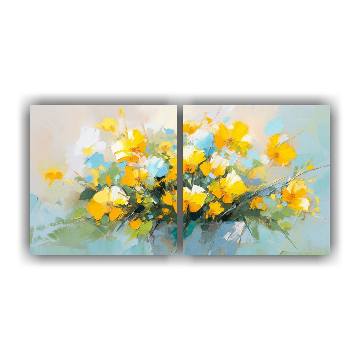 GENERICO - Pintura Vanguardia Espacio Amarillo Y Cian Flores 100x50 Cm
