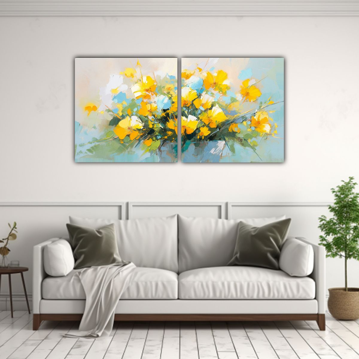 GENERICO - Pintura Vanguardia Espacio Amarillo Y Cian Flores 100x50 Cm