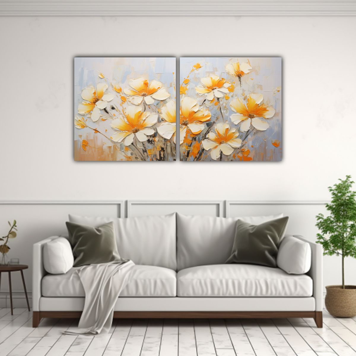 GENERICO - Pintura De Flores Amarillas Y Naranjas En Lienzo 60x30 Cm