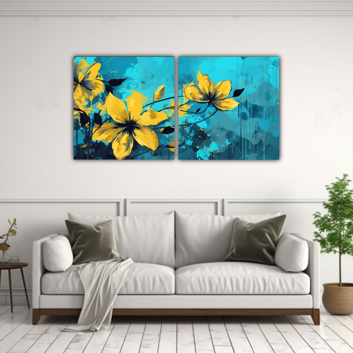 GENERICO - Set 2 Lienzos De Tela Acuarela Amarillo VIVO Y 80x40 Cm