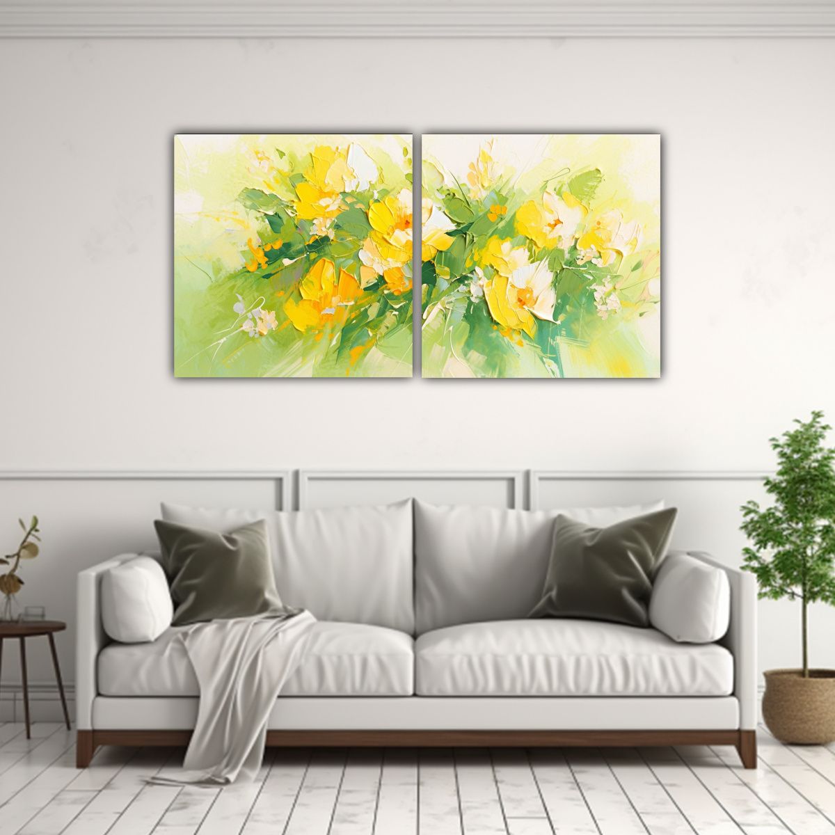 GENERICO - Cuadro Temático Amarillo Y Verde De Flores En 100x50 Cm