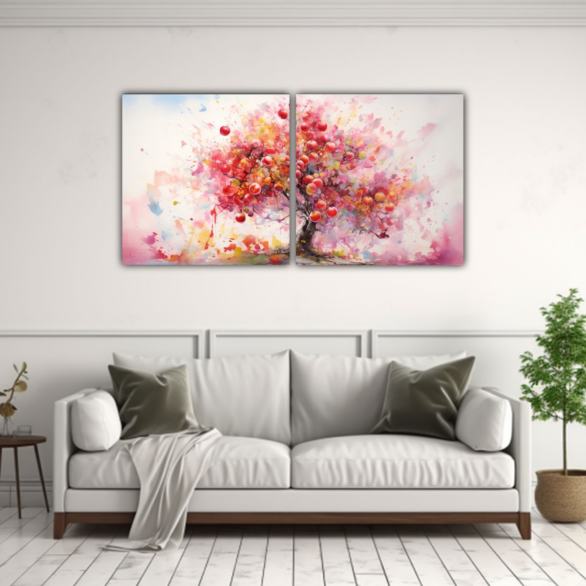 GENERICO - Pintura Abstracta Acuarela árbol Frutal Rosa 80x40 Cm