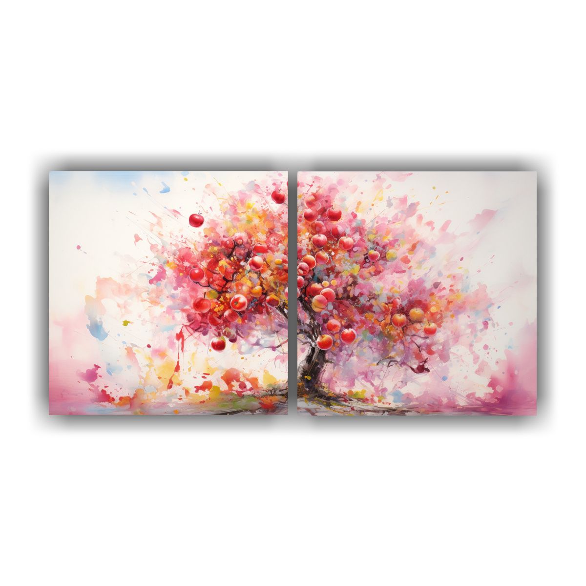 GENERICO - Pintura Abstracta Acuarela árbol Frutal Rosa 60x30 Cm