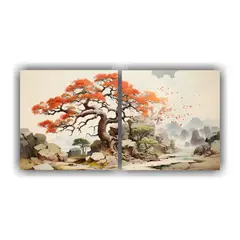 GENERICO - Díptico Diseño Abstracto árbol De Madroño En 60x30 Cm