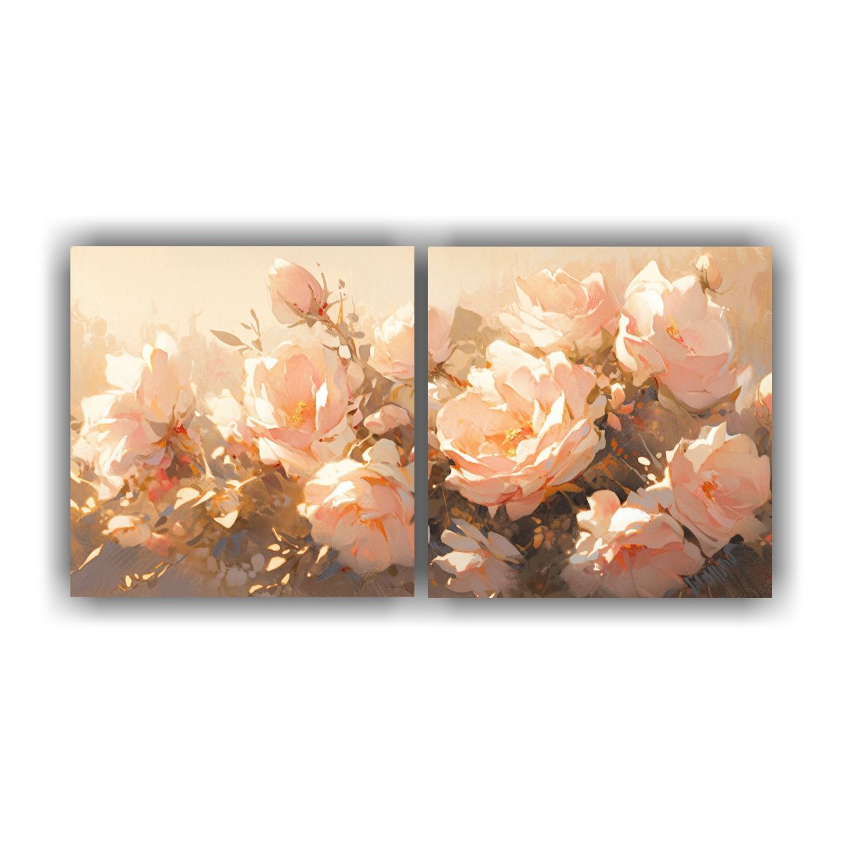 GENERICO - Pintura En Lienzo De Flores En Colores Oro Y Rosa 60x30 Cm