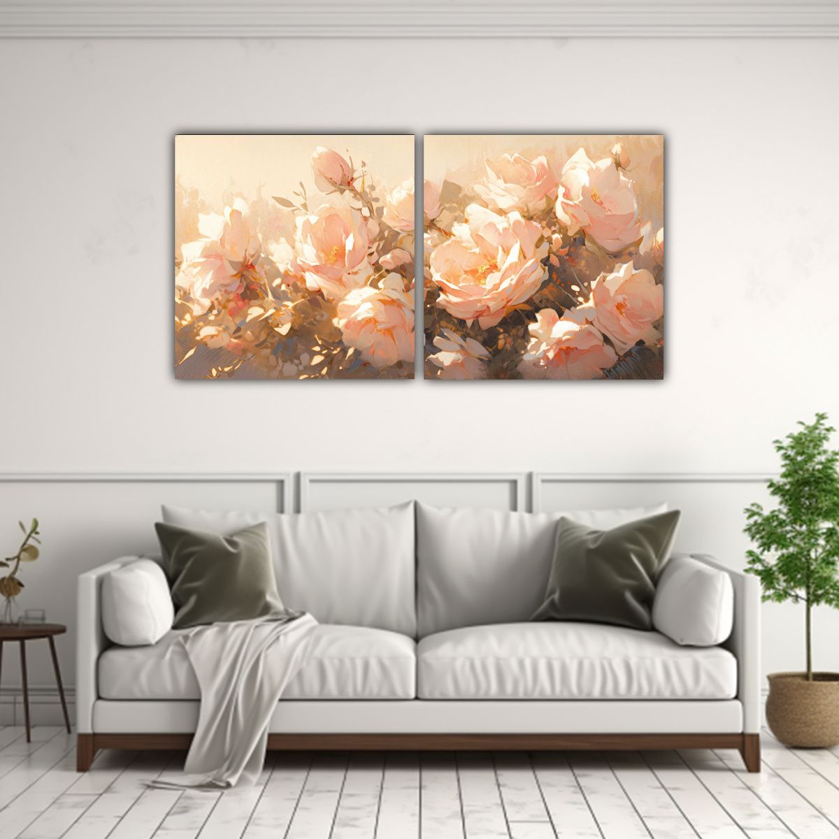 GENERICO - Pintura En Lienzo De Flores En Colores Oro Y Rosa 60x30 Cm