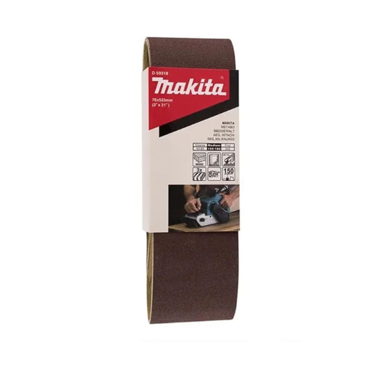MAKITA - Lija de Banda 3×21″ 3 Piezas G150 Madera-Metal D-59318 Makita