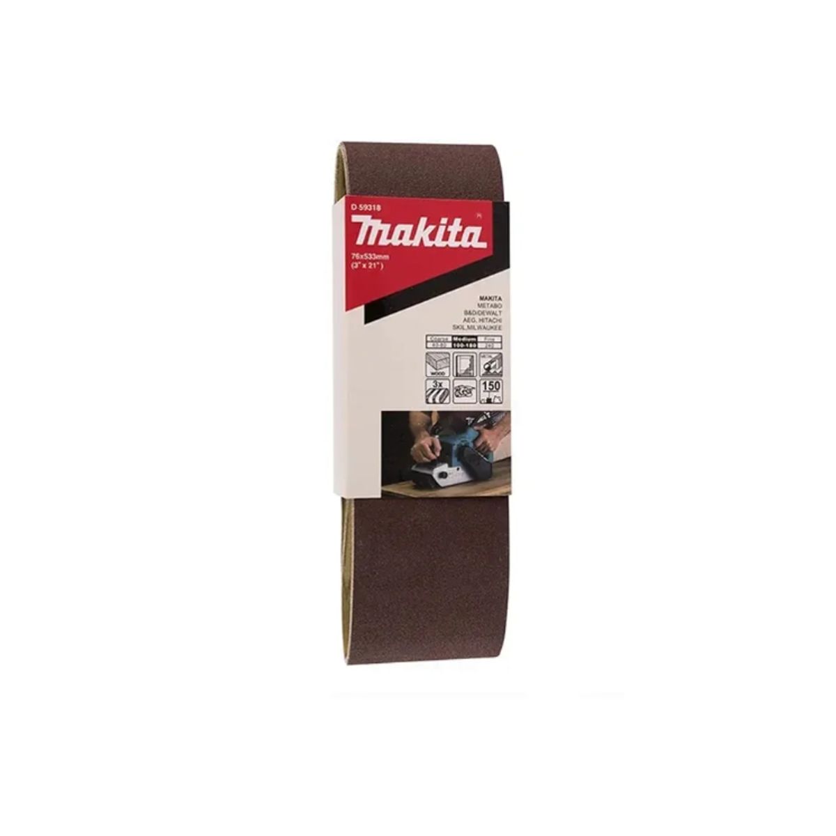 MAKITA - Lija de Banda 3×21″ 3 Piezas G150 Madera-Metal D-59318 Makita