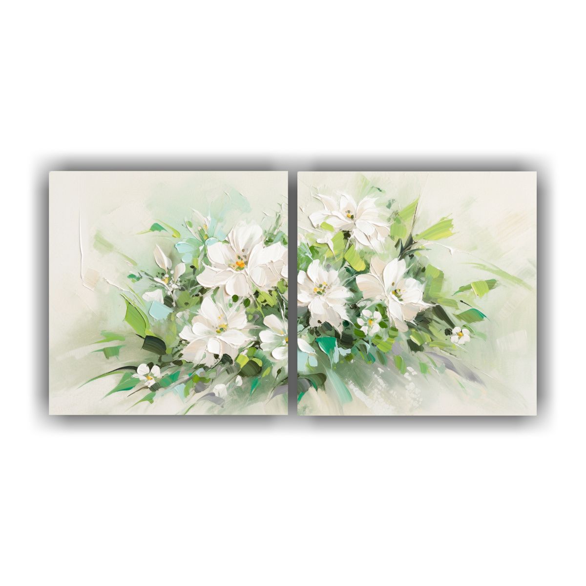 GENERICO - Cuadro De Flores En Lienzo Verde Y Blanco 80x40 Cm