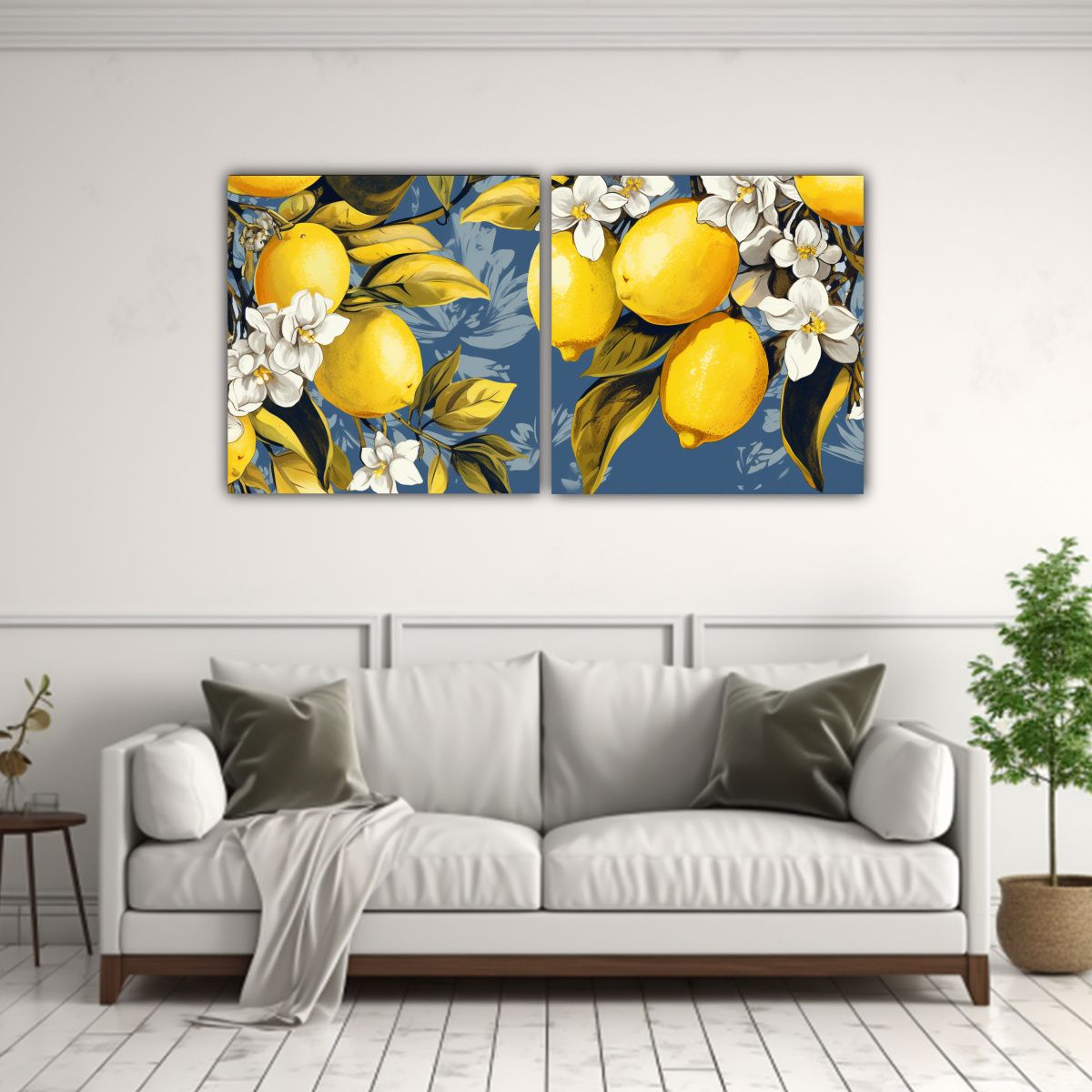 GENERICO - Cuadro Doble En Bastidor Dibujo Limonero En 60x30 Cm