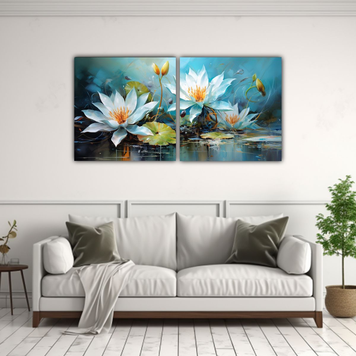 GENERICO - Dos Lienzos De Tela Tonos Simplicidad A Lilies 80x40 Cm