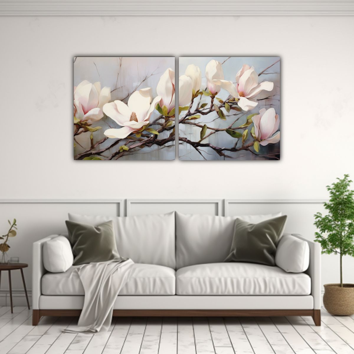 GENERICO - Pintura Abstracta De Flores Magnolias En óleo De 80x40 Cm