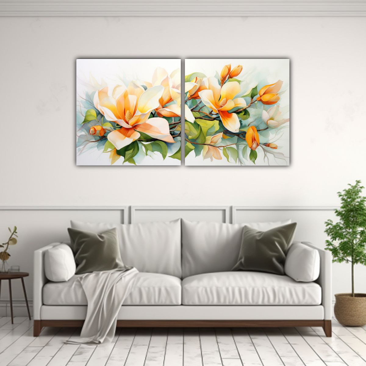GENERICO - Cuadro De Tela Abstracto Con Flores Magnolias 80x40 Cm