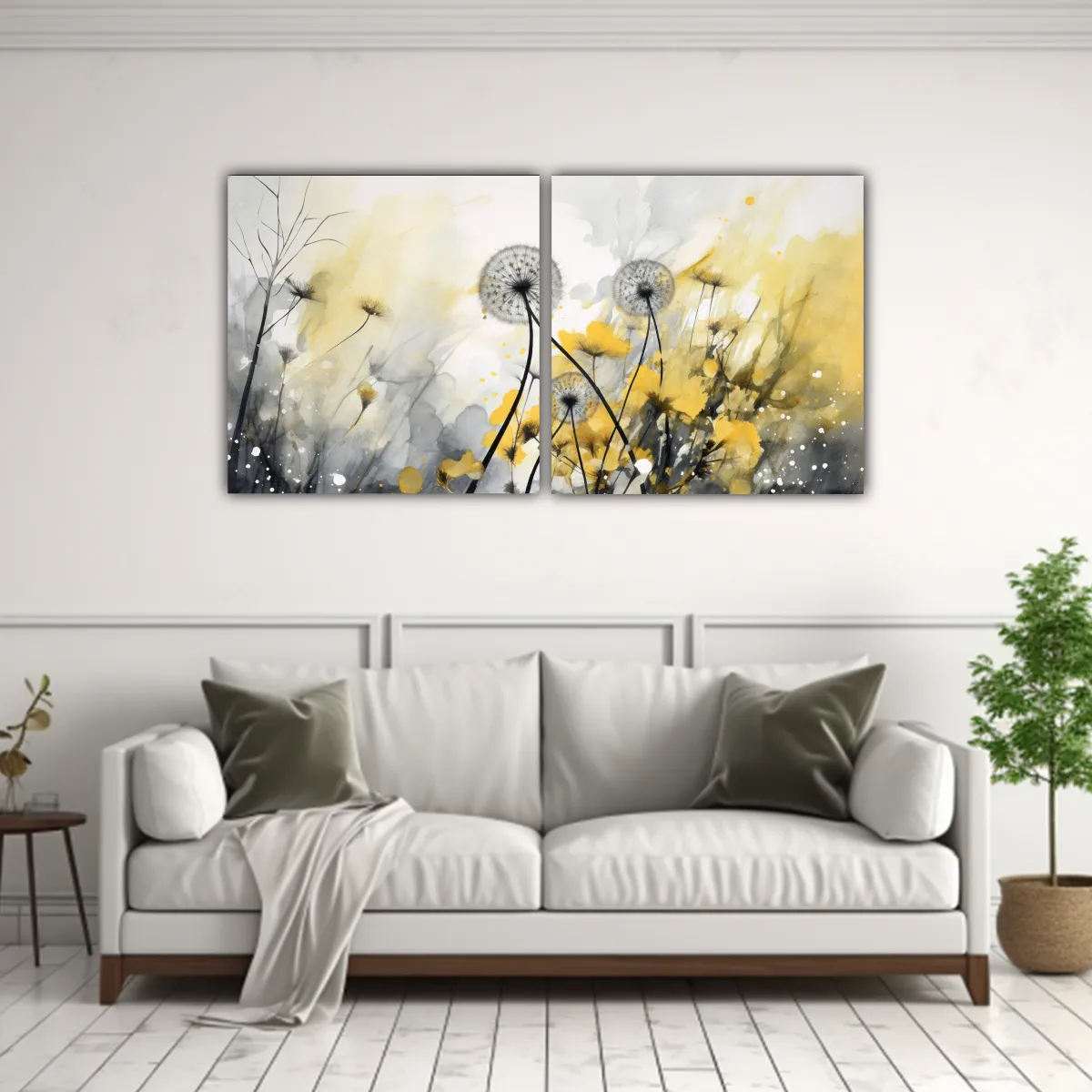 GENERICO - Cuadros Abstractos Con Flores De Diente De León 80x40 Cm
