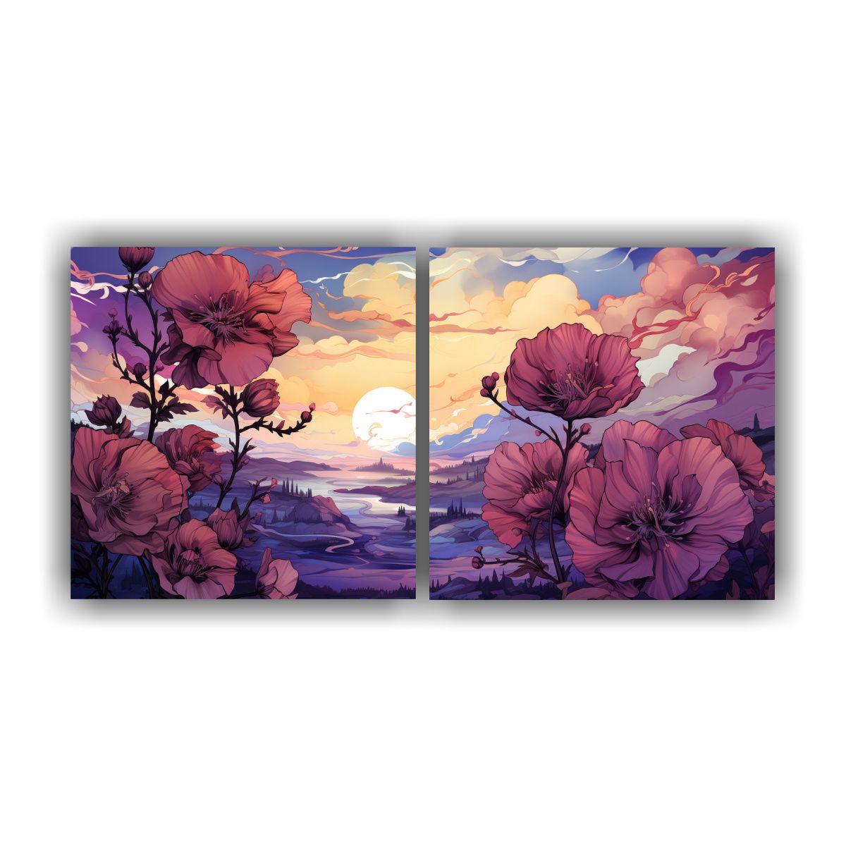 GENERICO - Exposición Moderna De Cuadros En Tonos Morados Y 100x50 Cm