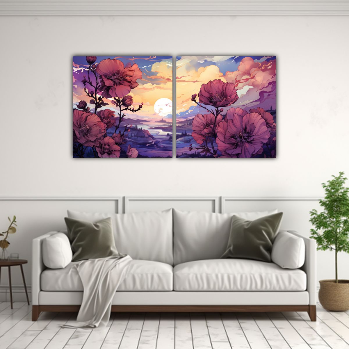 GENERICO - Exposición Moderna De Cuadros En Tonos Morados Y 100x50 Cm