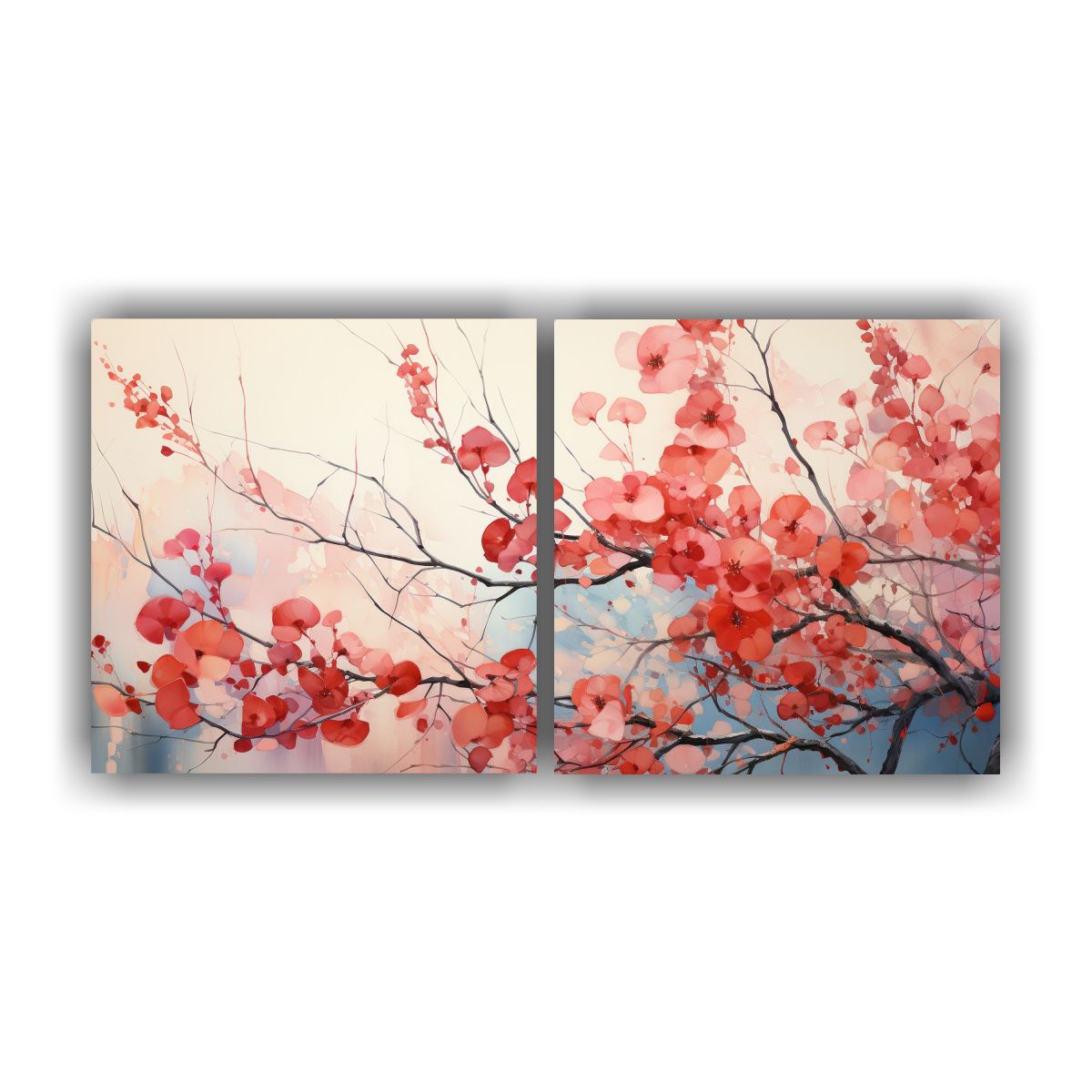 GENERICO - Pintura Acuarela árbol Eucalipto Colores Rojos 100x50 Cm