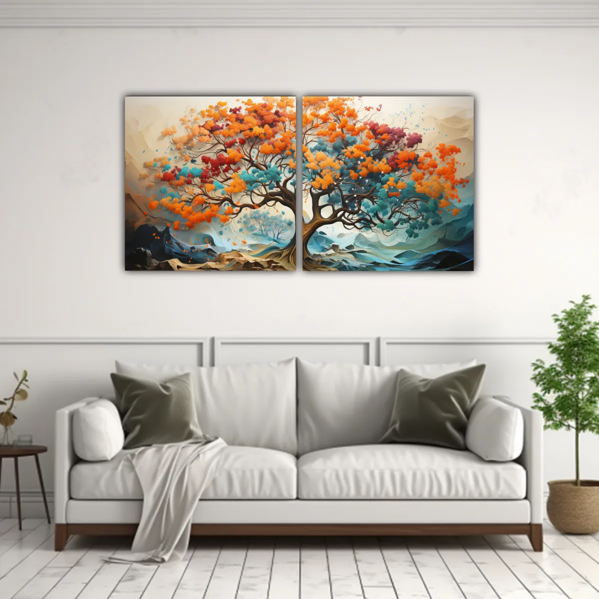 GENERICO - Dos Lienzos Tela Canvas Brillante Árbol De Roble 60x30 Cm