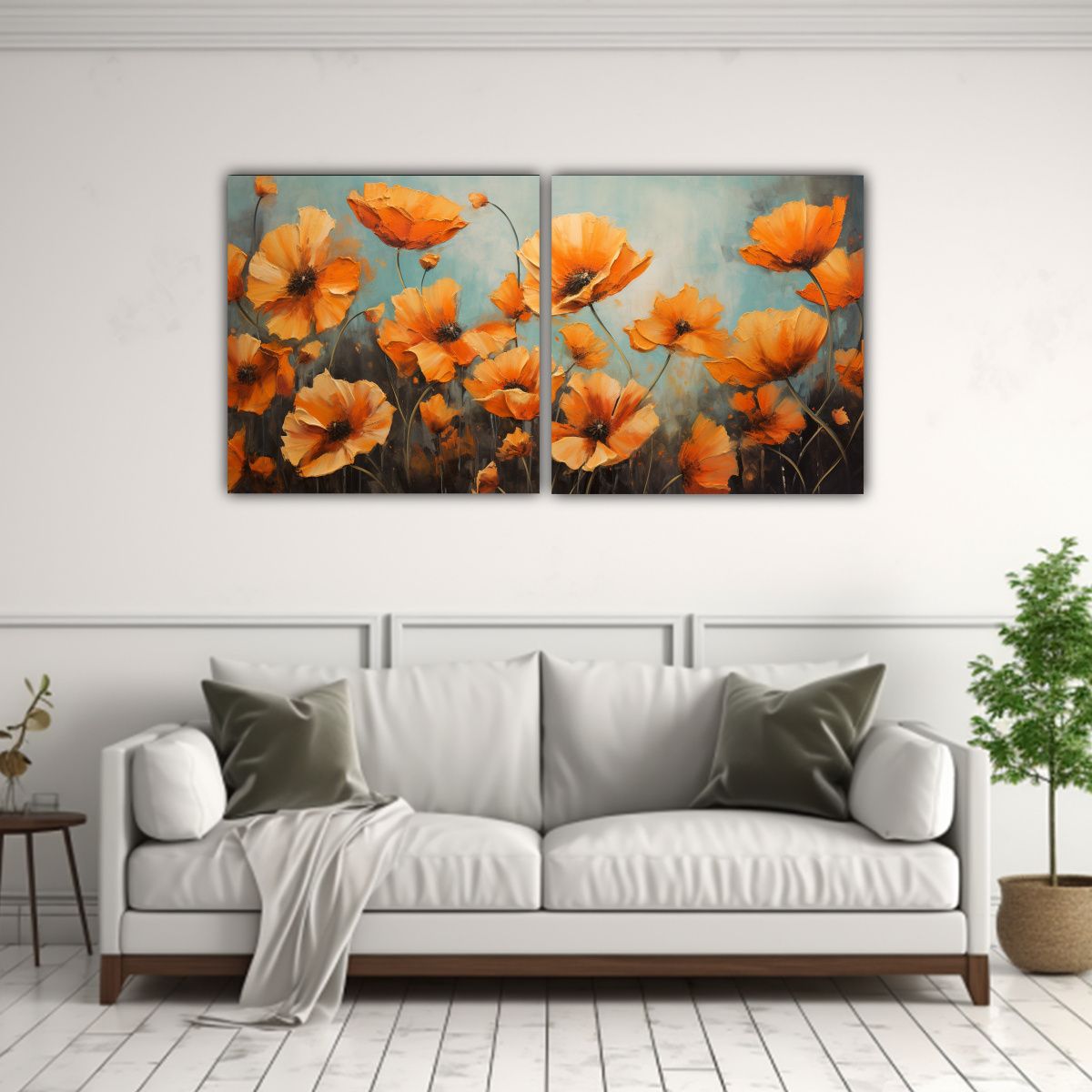 GENERICO - Cuadros Flores Alegres En Naranja Y Negro En 80x40 Cm