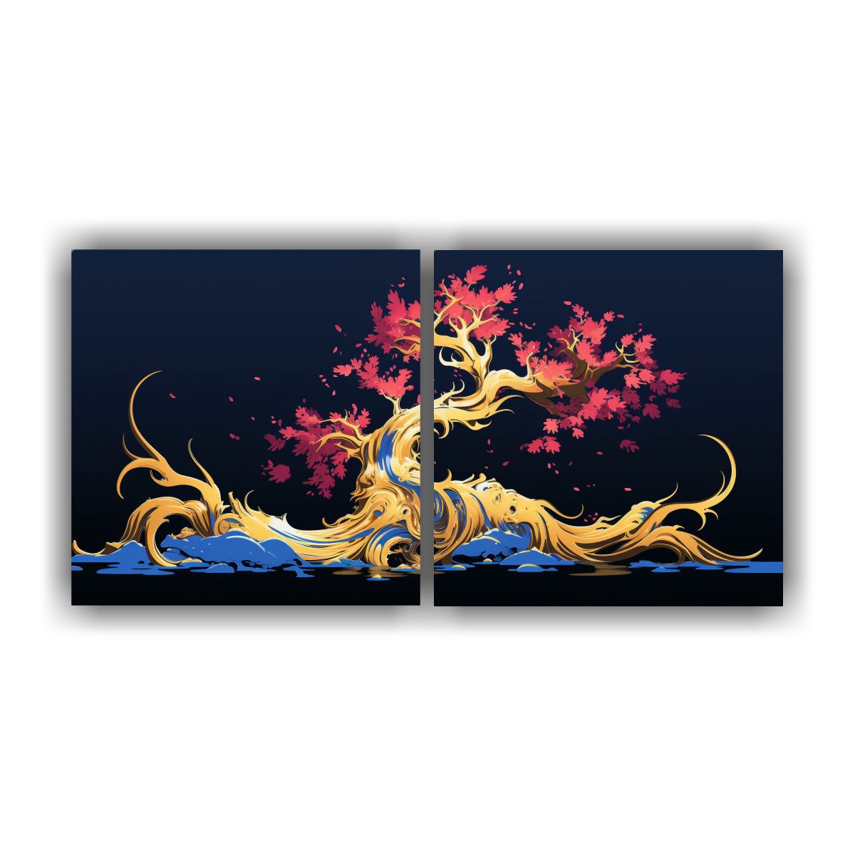 GENERICO - Lienzos De Tela Calidos Fuchsia Bonsai En Oro Y 80x40 Cm