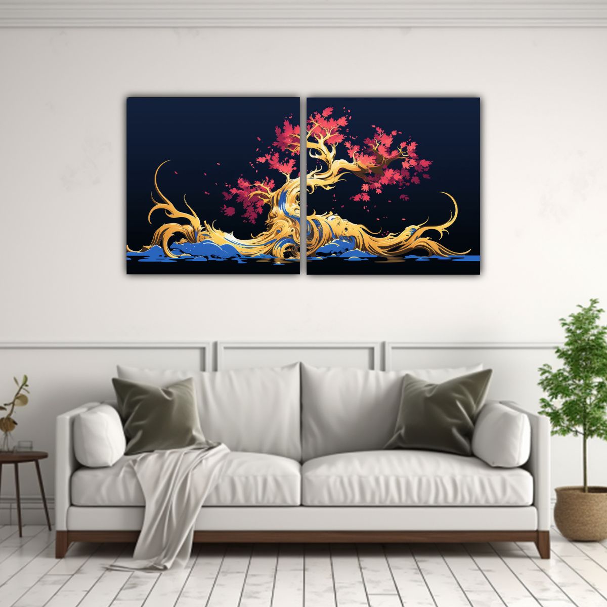 GENERICO - Lienzos De Tela Calidos Fuchsia Bonsai En Oro Y 80x40 Cm