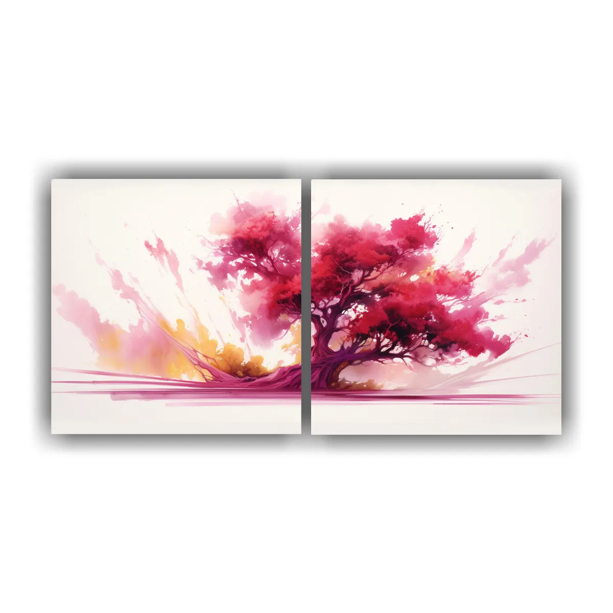 GENERICO - Pintura Abstracta En Fucsia Bonsai Rojo Y Dorado 100x50 Cm